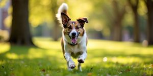 Dog running towards owner in park