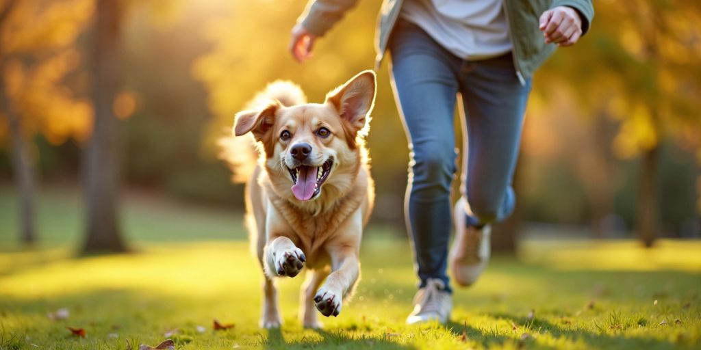 Person playing fetch with their dog in a park.