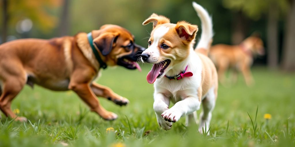 Puppy playing with other dogs in a park